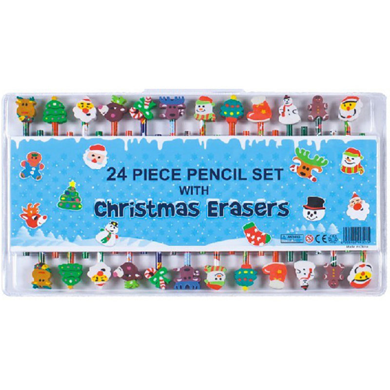 24 QUALITY XMAS PENCILS WITH FUNKY ERASERS (24)