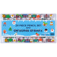 24 QUALITY XMAS PENCILS WITH FUNKY ERASERS (24)