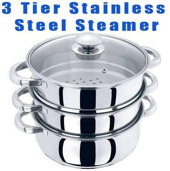 3 TIER ST STEEL STEAMER WITH GLASS LID (10)