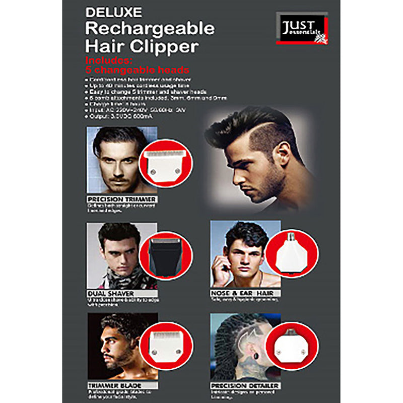DELUXE RECHARGEABLE HAIR CLIPPER WITH 5 CHARGEABLE HEADS (24)