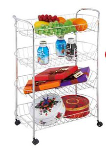 4 TIER CHROMIUM FRUIT BASKET WITH 4 WHEELS (6)